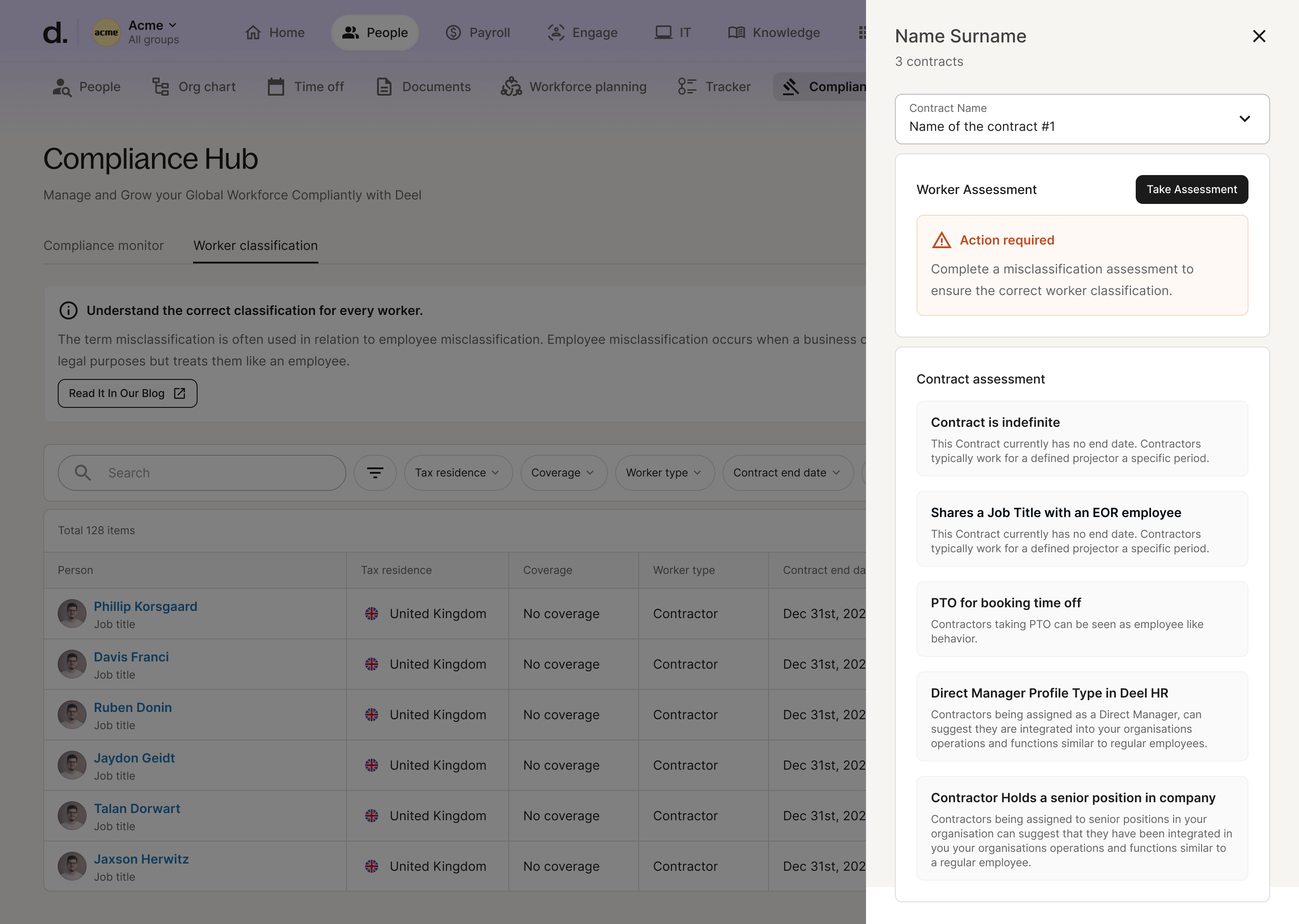 Drawer with suggestion to assess worker
